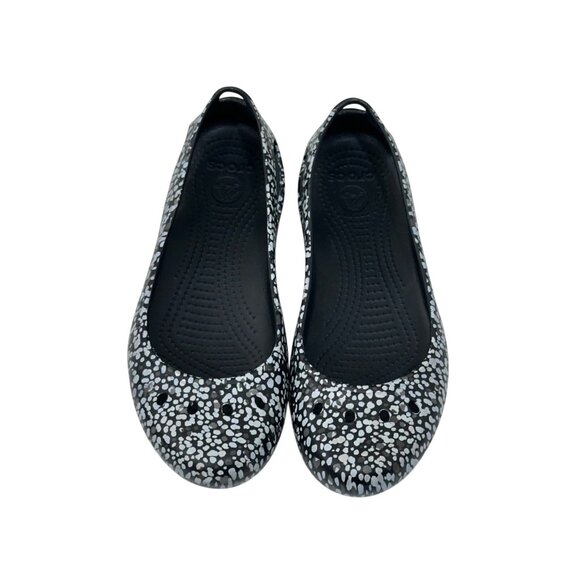 Crocs Womens Flats Printed Slip-On Shoes SZ 10 Black & White Dotted Pattern - Picture 2 of 15